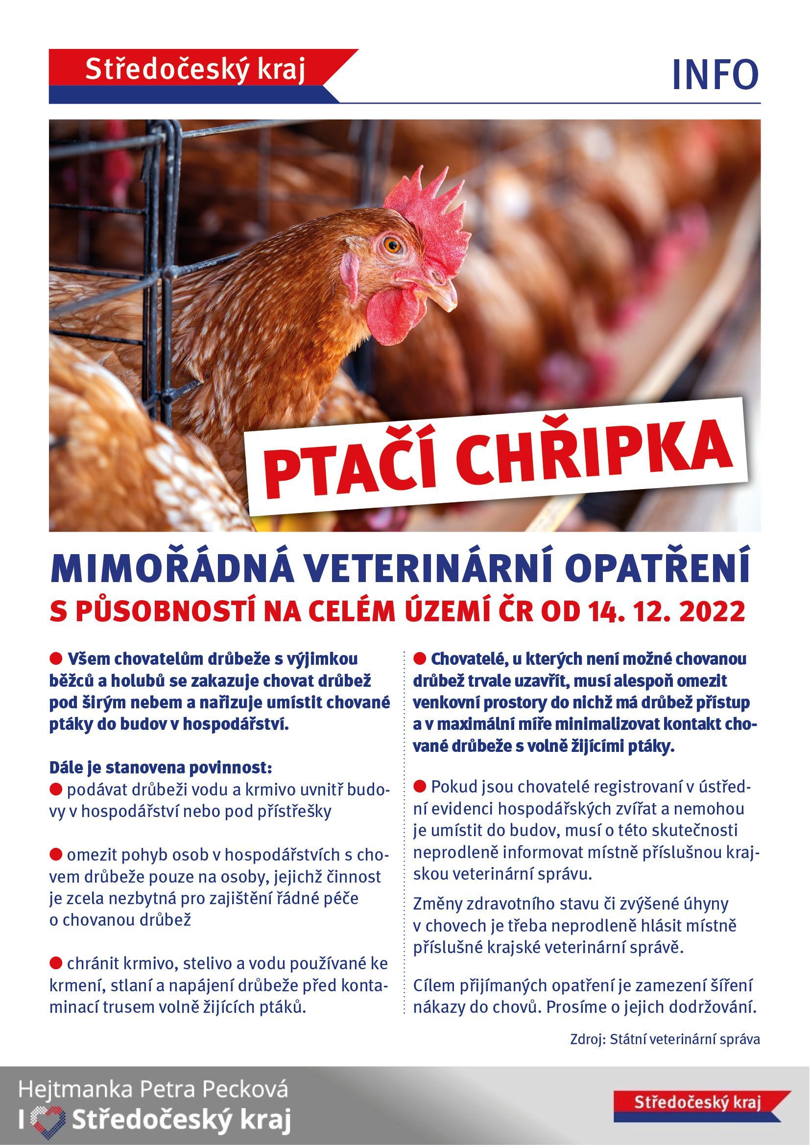 Mimořádné veterinární opatření - Ptačí chřipka 