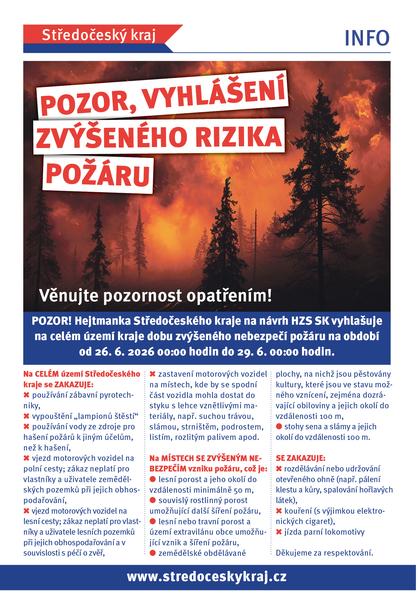 Vyhlášení zvýšeného rizika požárů 